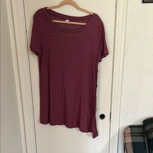 Red Asymmetrical Relaxed Short Sleeve Tee